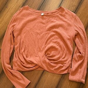 BP Peach Ribbed Long Sleeve Twist Top